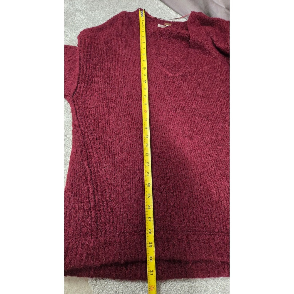 Free People Alpaca Blend Oversized V-Neck Knit Sweater Burgundy Womens Size M - Picture 6 of 8